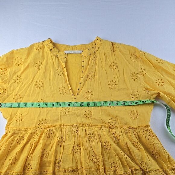Rapsodia Balear Plain Dress Yellow Marigold Eyelet Bell Sleeve Women's Large - Picture 7 of 12